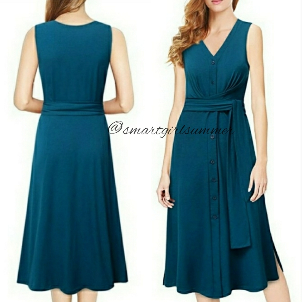🆕⭐Teal sleeveless a-line button up dress⭐